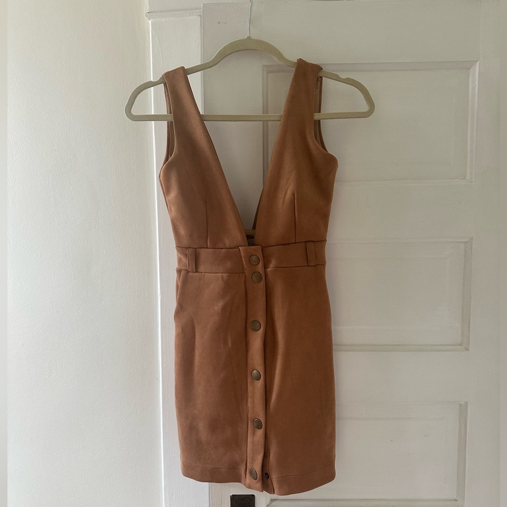 Suede button down mini dress